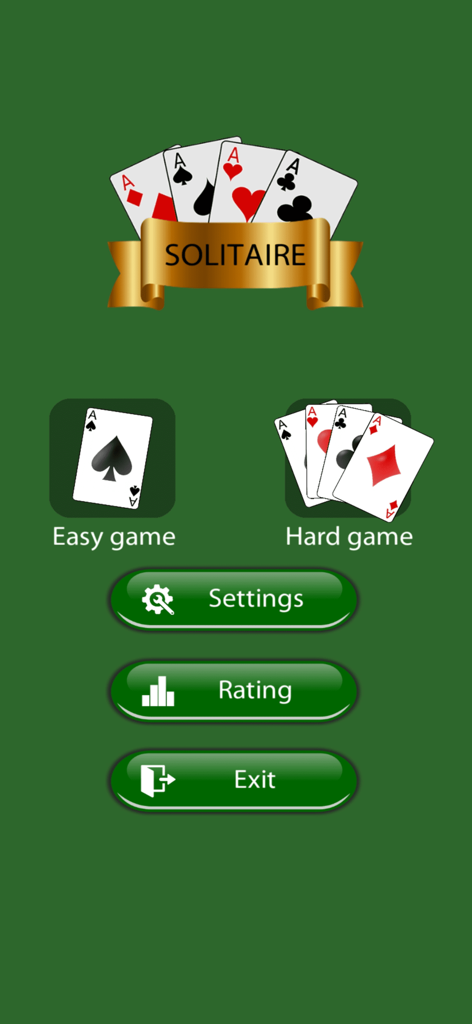 Solitaire Offline Classic Game - Main menu of the Solitaire Offline Classic Game featuring Easy and Hard game modes