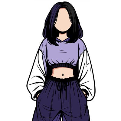 realistic girl faceless with baggy pants and a crop top