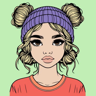realistic girl with buns in her hair with a beanie on