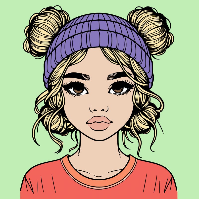 realistic girl with buns in her hair with a beanie on
