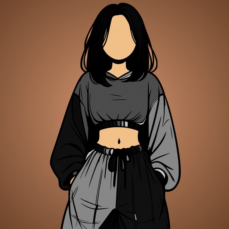 realistic girl faceless with baggy pants and a crop top