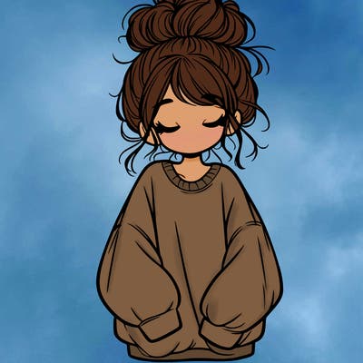 girl with baggy sweatshirt and messy bun