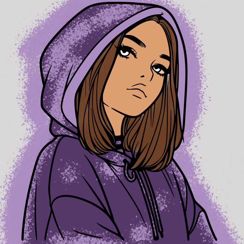 a realistic girl in a hoodie