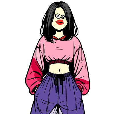 realistic girl faceless with baggy pants and a crop top