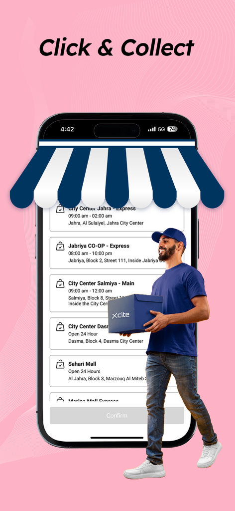 Xcite Online Shopping - Xcite app screen showing click and collect store pickup locations