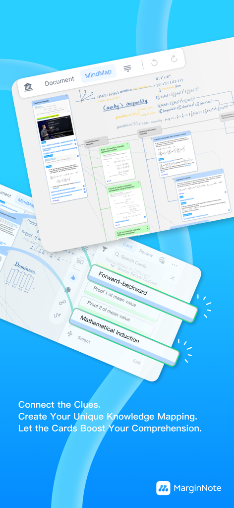 MarginNote 4: AI Notes·MindMap - MarginNote 4 mind map interface showing connected academic knowledge cards.