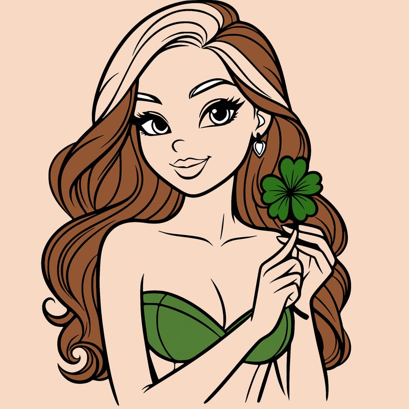 beautiful woman  carrying a clover