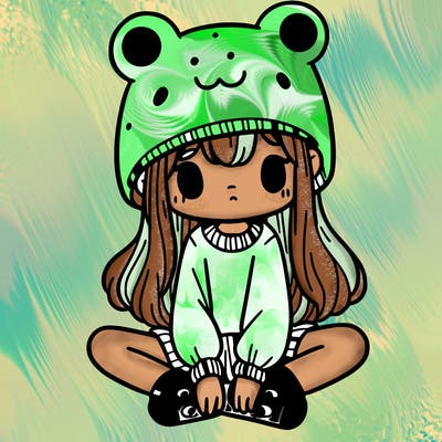 a girl wearing a frog hat and some frog socks