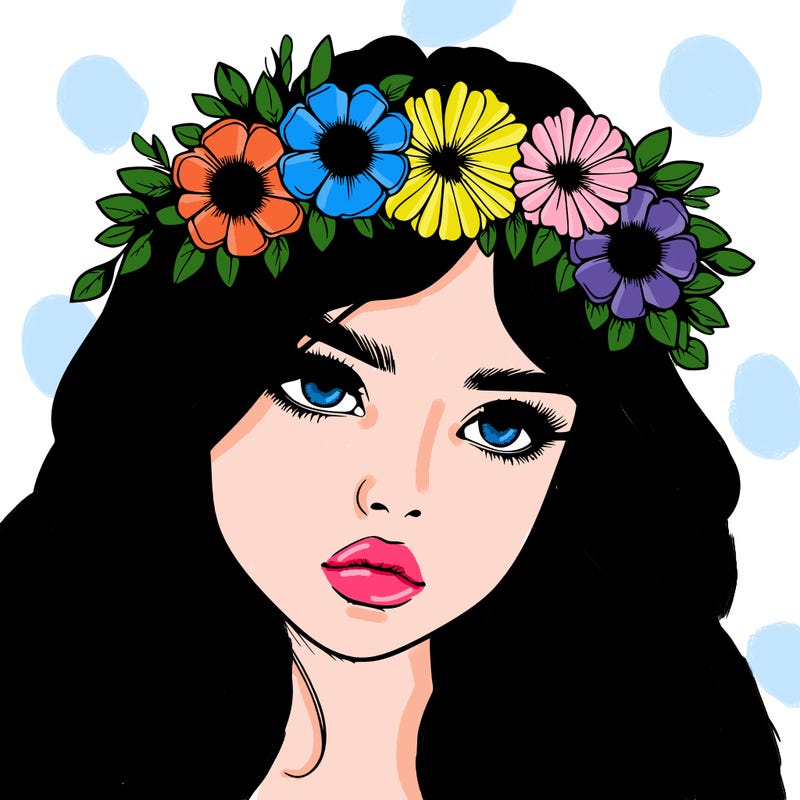 realistic girl with flowers crown