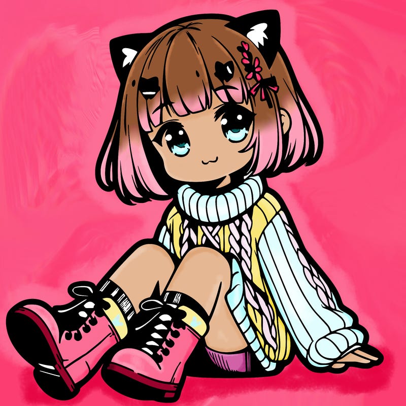 anime girl in sweater and boots