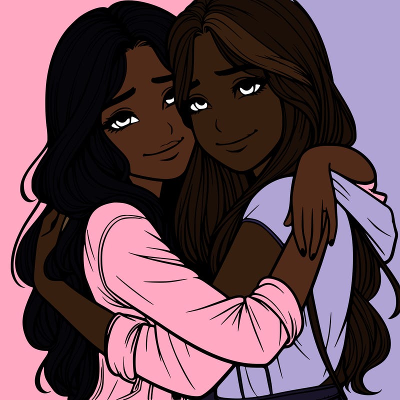 realistic girls hugging