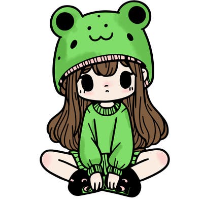 a girl wearing a frog hat and some frog socks