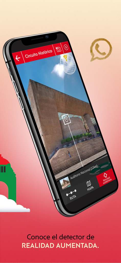Turibus - Turibus mobile app augmented reality feature identifying the Auditorio Nacional landmark in Mexico City