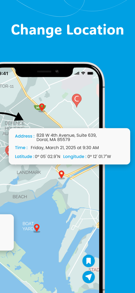 지도와 좌표로 위치를 변경하는 GPS 위치 변경기 앱 화면