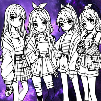 teen manga girls group of 4