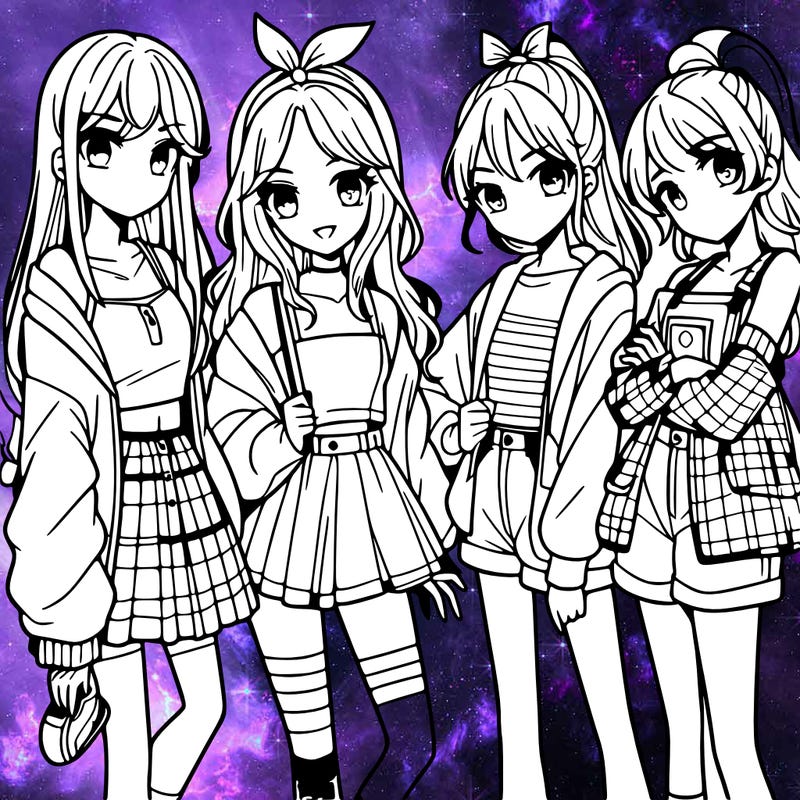 teen manga girls group of 4