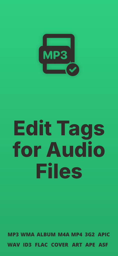 Evertag: Music Tag Editor - Evertag interface showing Edit Tags for Audio Files text and supported formats.