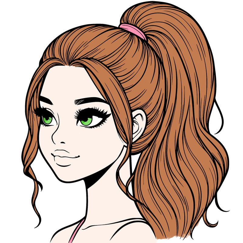 realistic girl with a high ponytail