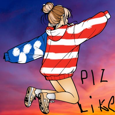 realistic girl jumping with a bun and oversized sweatshirt