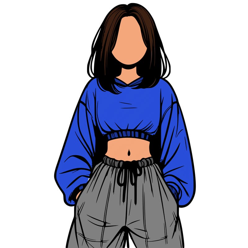 realistic girl faceless with baggy pants and a crop top