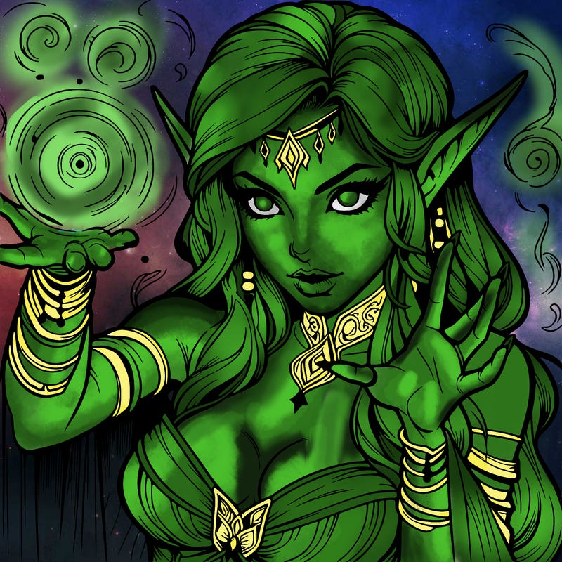 realistic scary beautiful elf sorceress casting spell