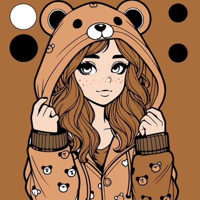 realistic girl in a animal pjs hoodie