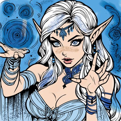realistic scary beautiful elf sorceress casting spell