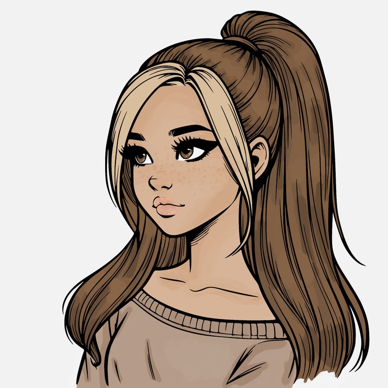 realistic girl with a high ponytail