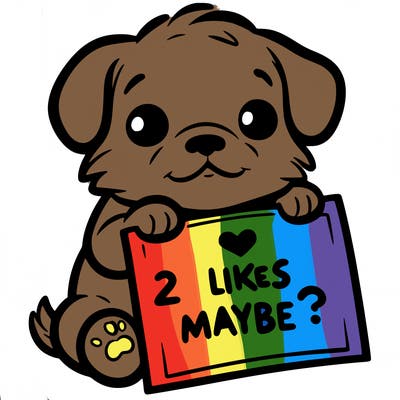 a puppy holding a sign that says 2 likes maybe?