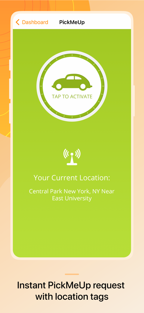 FamilyTime Jr. - PickMeUp feature in FamilyTime Jr app showing a childs current location for a pickup request