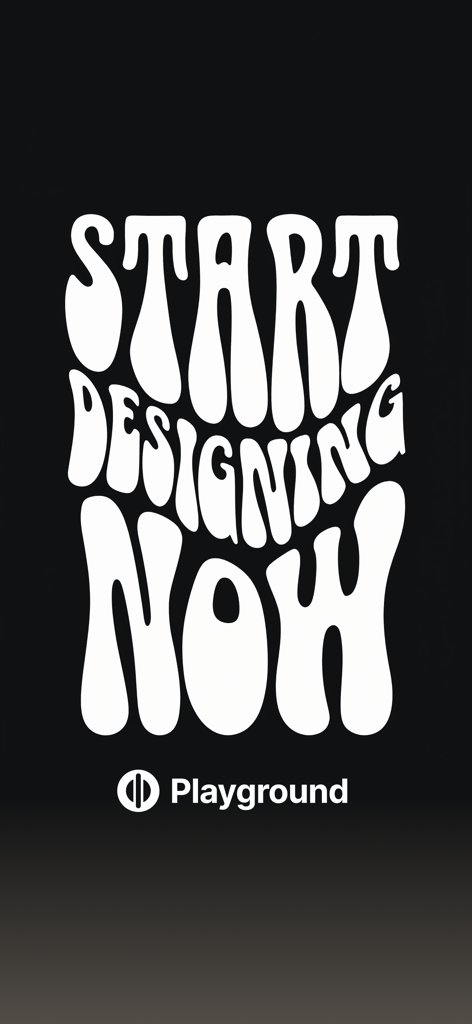 Playground: AI Design & Editor - Playground AI Design app splash screen featuring wavy Start Designing Now text and logo.