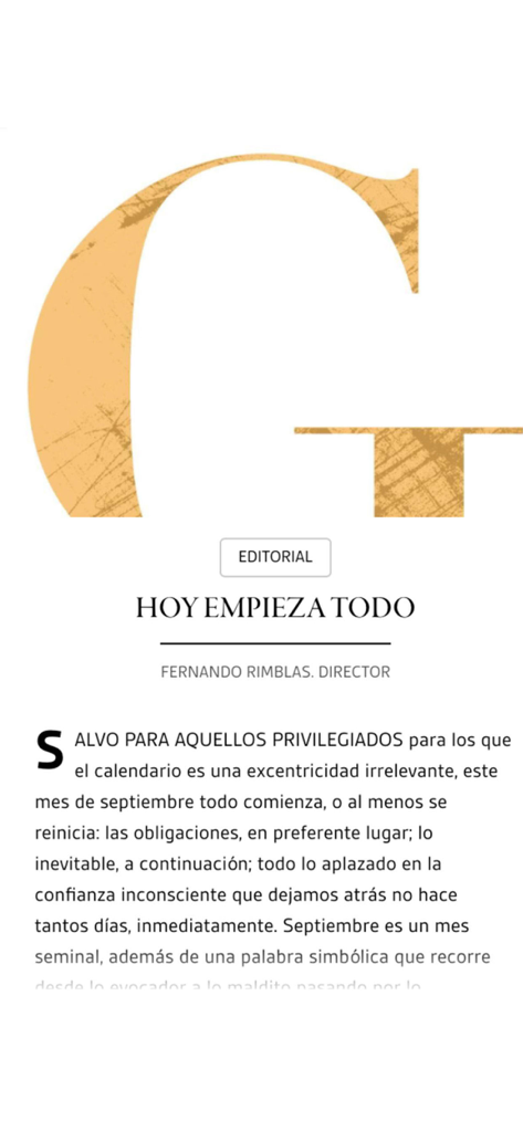Página editorial digital de la aplicación de la revista de estilo de vida Gentleman Espana