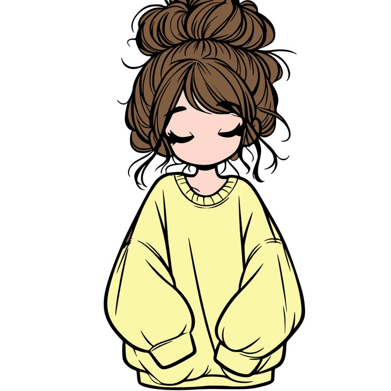 girl with baggy sweatshirt and messy bun