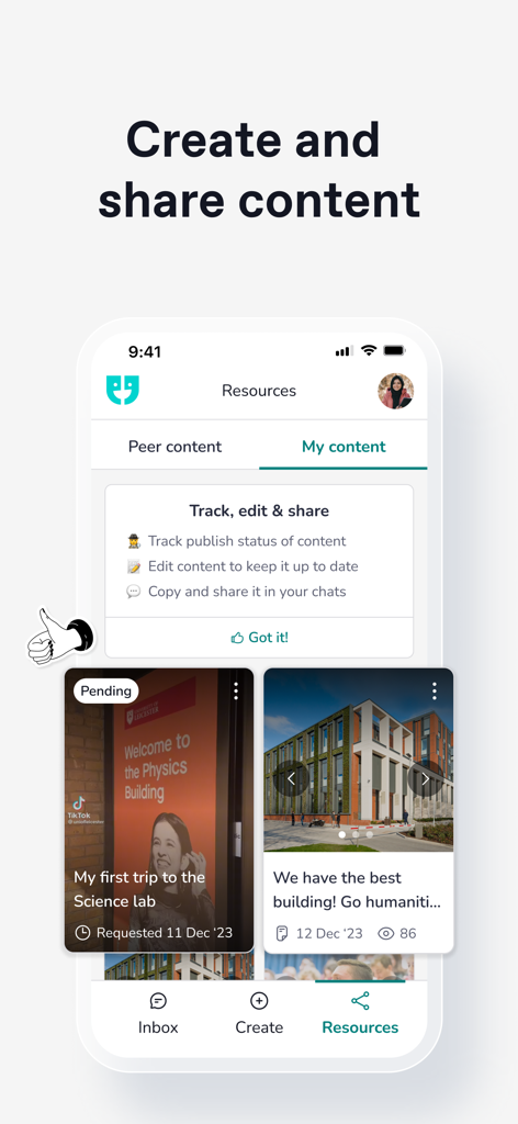 Unibuddy Ambassador - Unibuddy Ambassador app screen showing student ambassadors how to create and share university content