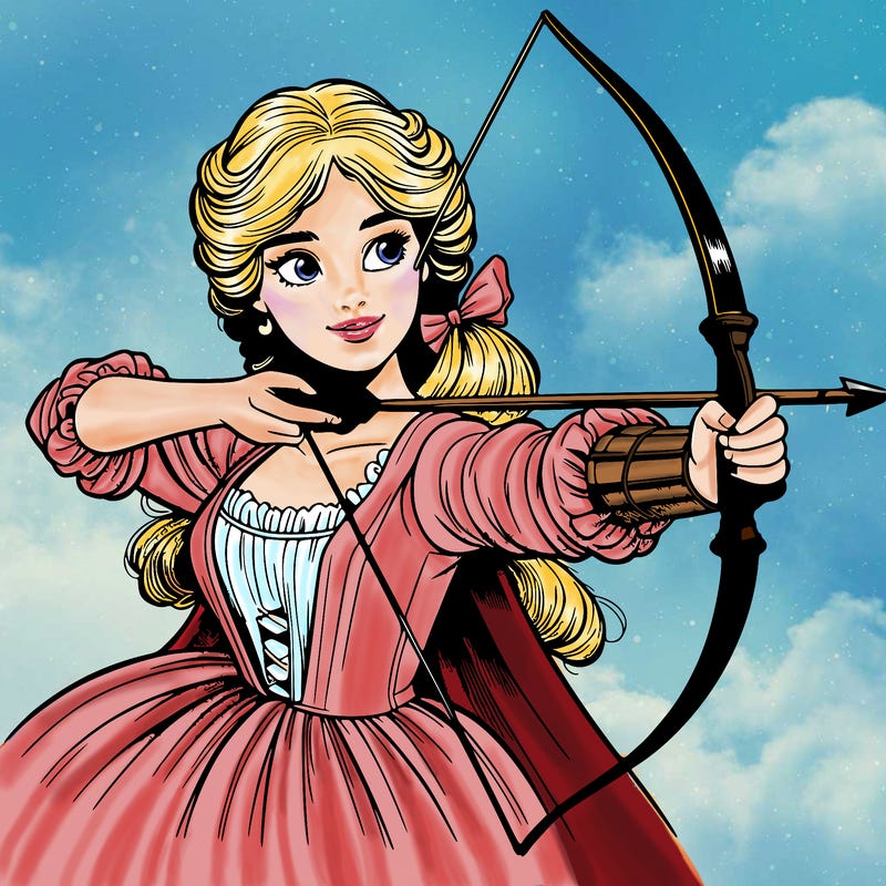 realistic regency girl shooting bow and arrow