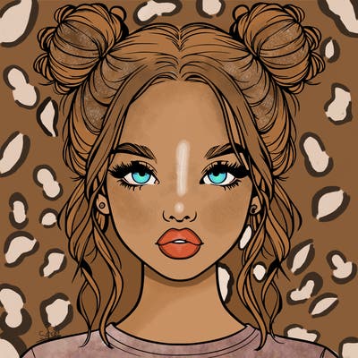 realistic girl with two buns in hair and lips