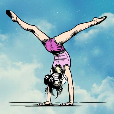 realistic gymnastic hand stand girl in four splits