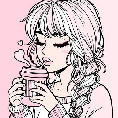 realistic girl drinking coffee
