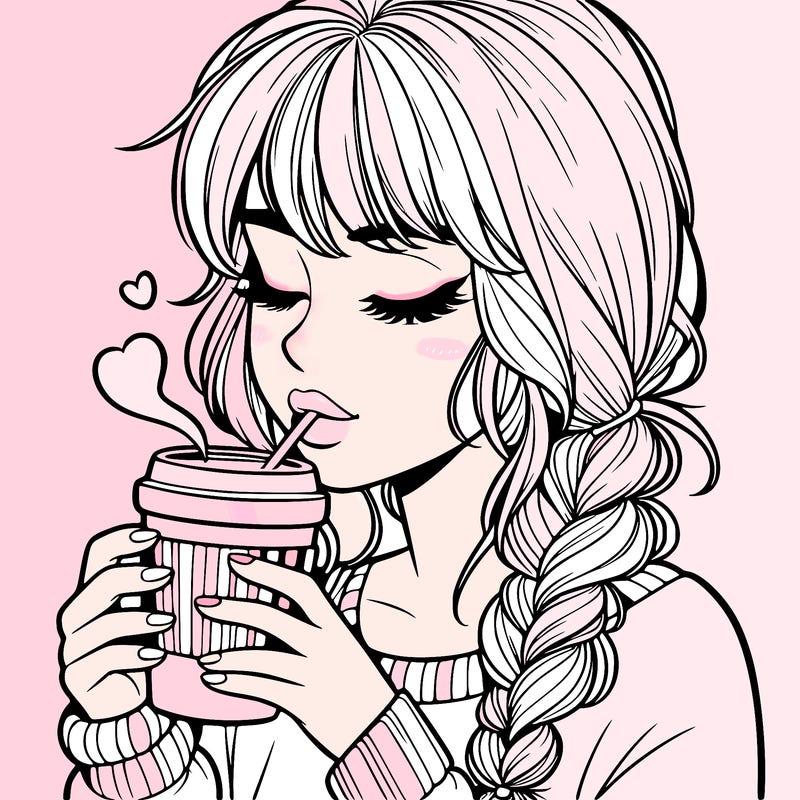 realistic girl drinking coffee