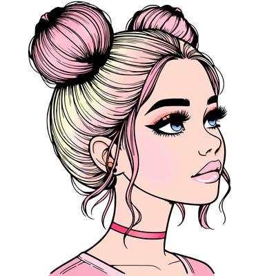 realistic girl with buns on the top of her head