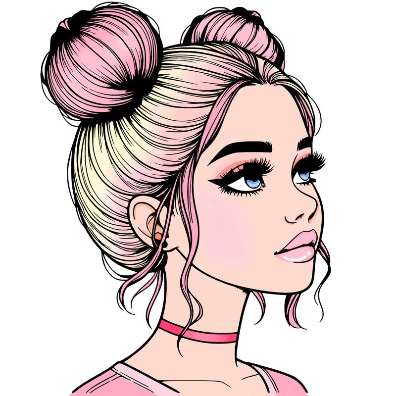 realistic girl with buns on the top of her head