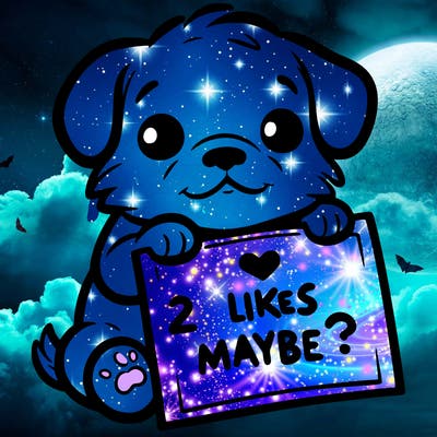 a puppy holding a sign that says 2 likes maybe?