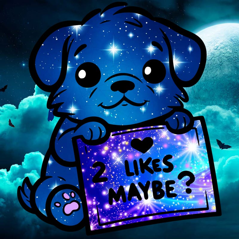 a puppy holding a sign that says 2 likes maybe?
