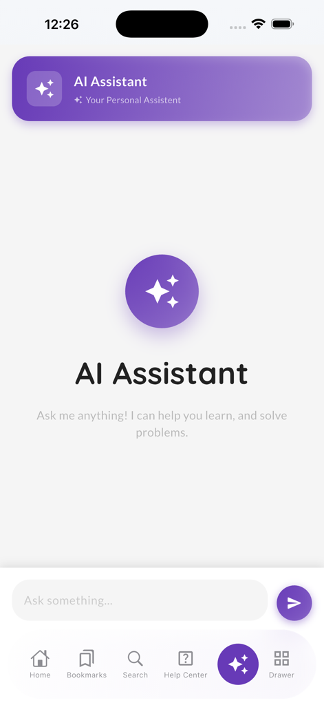 AI Assistant chat screen in the Learn AI Prompt Engineering app showing the search and navigation menu.