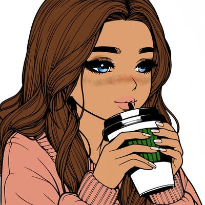 realistic girl drinking coffee