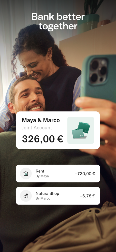 N26 — Love your bank - A couple using the N26 joint account feature to manage shared finances and track expenses together