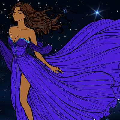 realistic woman in dress flowing the the wind