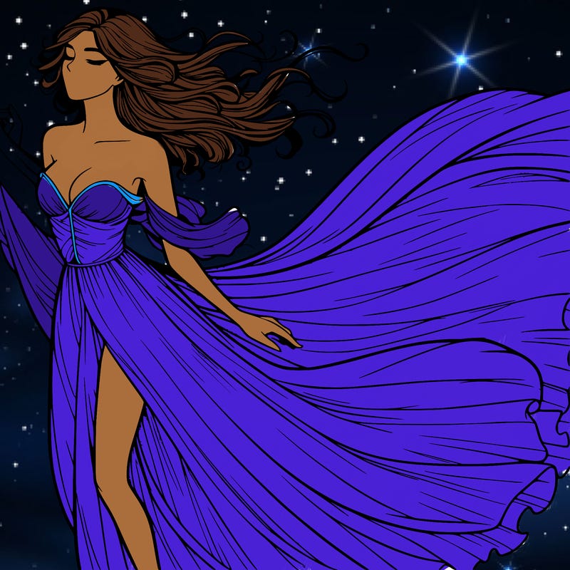 realistic woman in dress flowing the the wind