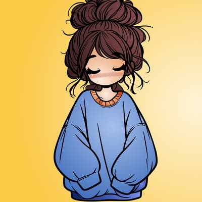 girl with baggy sweatshirt and messy bun