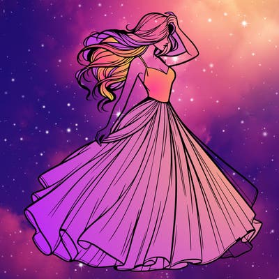 realistic woman with dress flowing in the wind